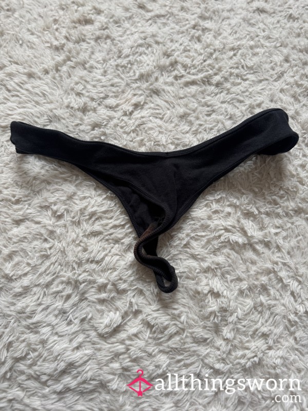 Black Stained Gusset Cotton Thong