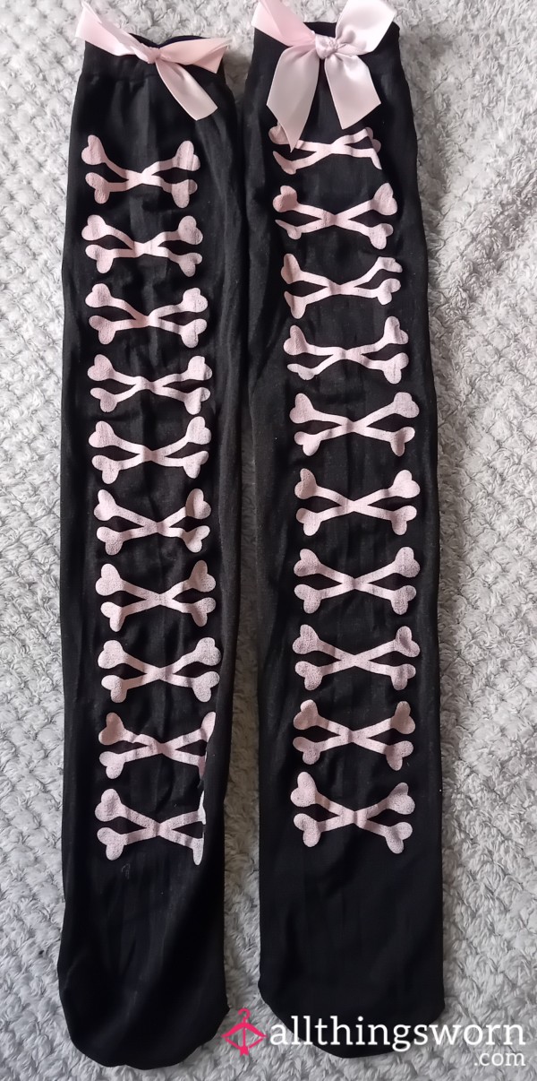 Black Stockings With Pink Bow Detail