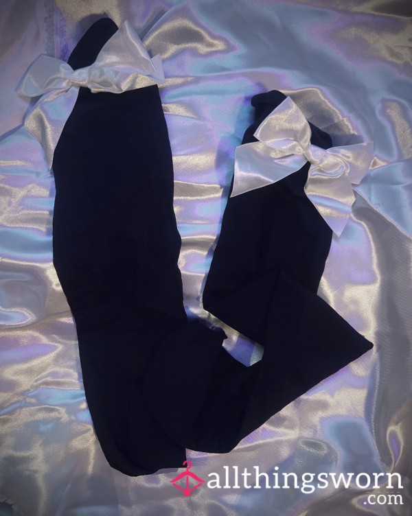Black Stockings With White Satin Bows 🎀