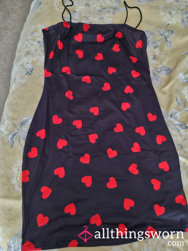 Black Strap Dress With Red Love Hearts