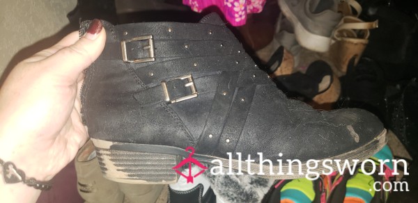 Black Strappy And Studded Ankle Boots Size 7