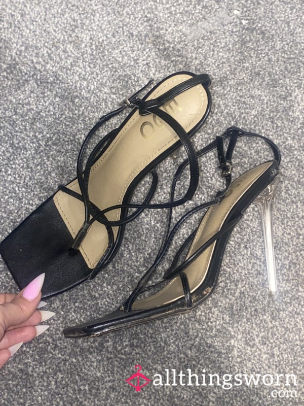 Black Strappy Ego Heels With PVC Heel