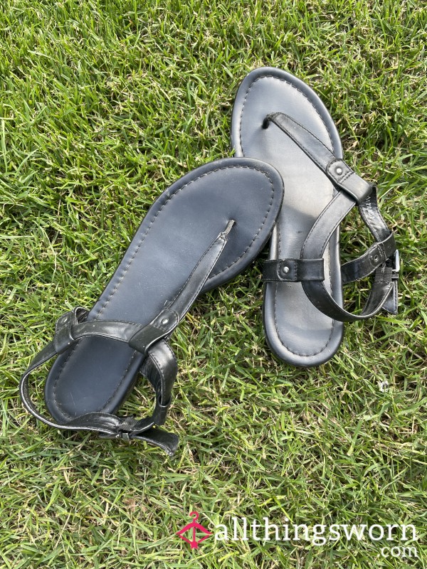 Black Strappy Sandals .