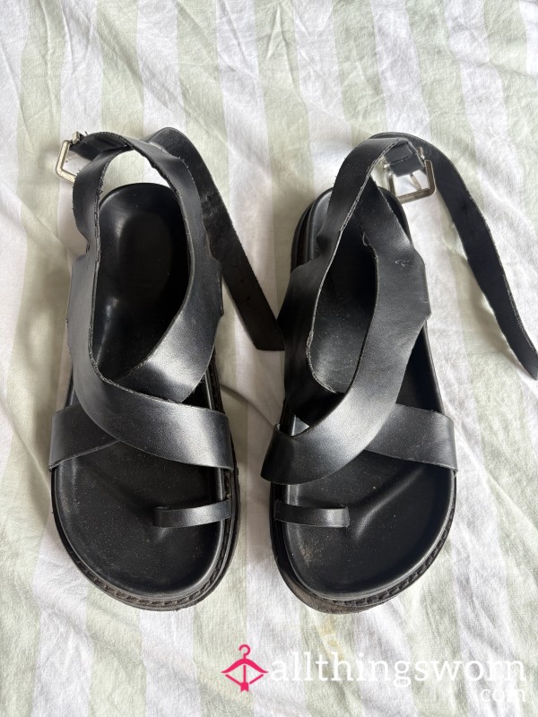 Black Strappy Sandals - UK Size 4