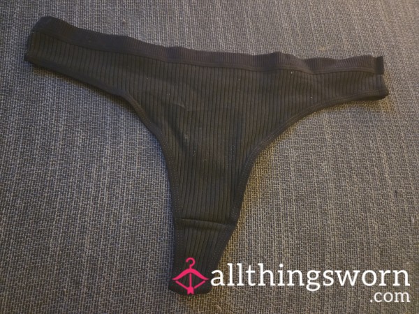 Black Stretchy Ribbed Thong Extra Large