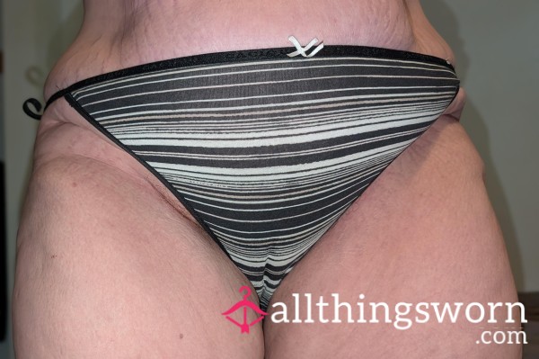 Black Striped Damaged Cacique String Bikini Panties