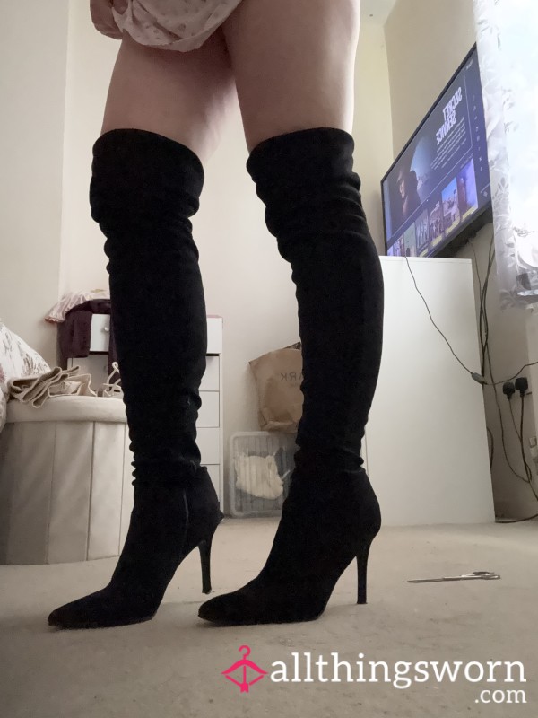 Black Suade Over The Knee Boots