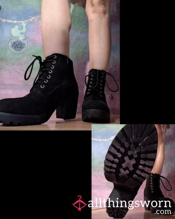 Black Suede Chunky Heeled Boots