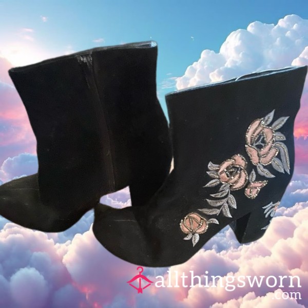 Black Suede Heeled Boots