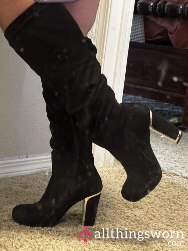 Black Suede High Heel Boots