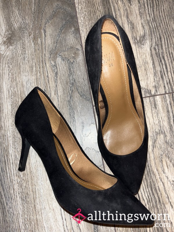 Black Suede Kitten Heels Size UK3