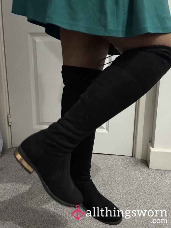 Black Suede Knee Boots