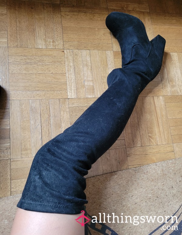 Black Suede Knee Length Boots