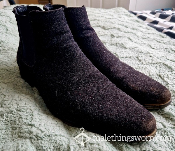 Black Suede Size 11 Boots — Filthy, Frayed & Dragged Through Desire