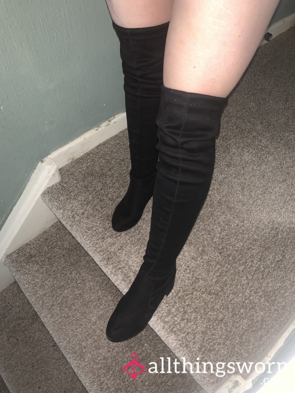 Black Suede Thigh High Boots