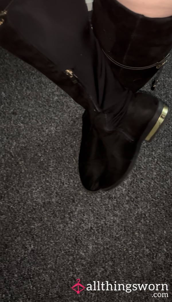 Black Suede Thigh Knee High Boots