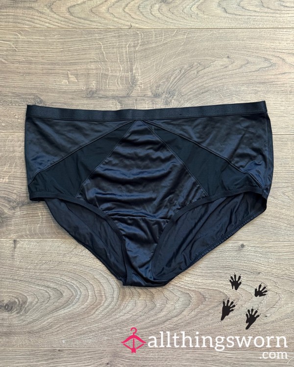 Black Super Soft Smooth-As-Satin Spandex Full Back Panties With Mesh Details, 1X, For Custom Wear