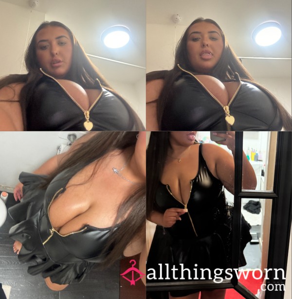Black, Sweaty PVC / Faux Leather / Latex Zip Up Lingerie Dress