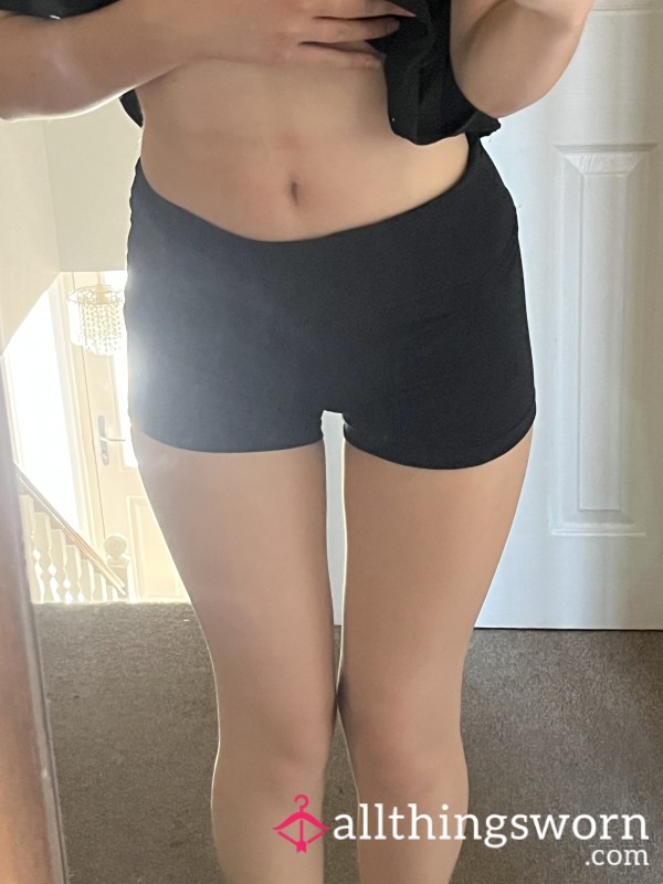 Black Sweaty Shorts Worn With No Panties 👀