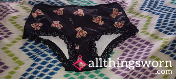 Black Teddy Bear Cotton Brief Panties W/Lace Trim Size- XL
