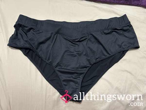 ~BLACK THICK CROSS OVER BAND NYLON MICROFIBER CHEEKY PANTY~
