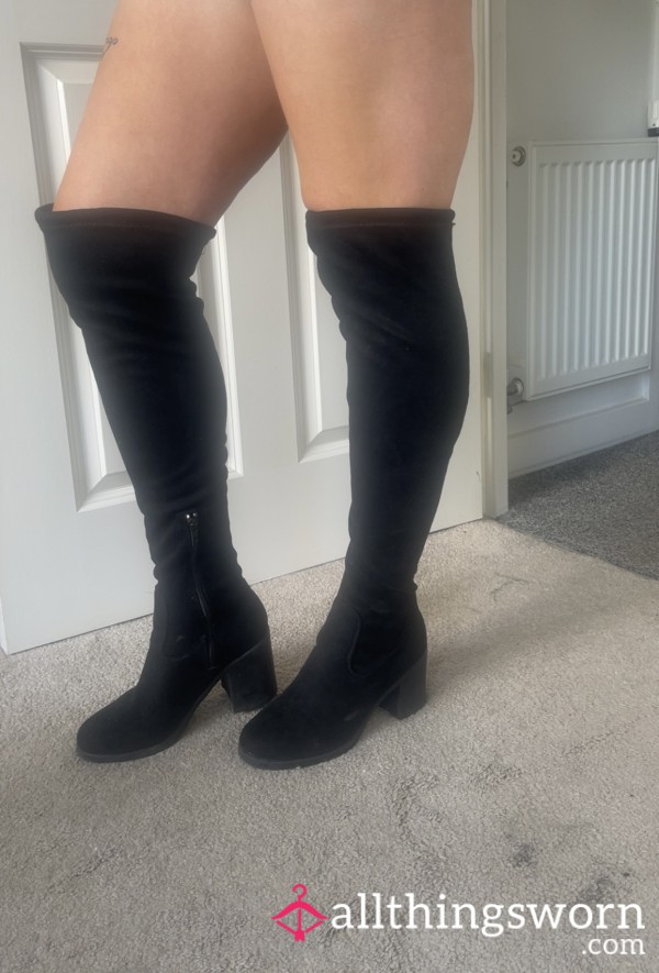 Black Thigh-High Suede Velour Boots – Loved, Worn & Utterly Irresistible