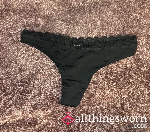 Black Thong W/ Lace Trim! Size M
