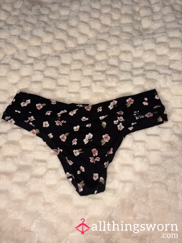 Black Thong With A Flower Print