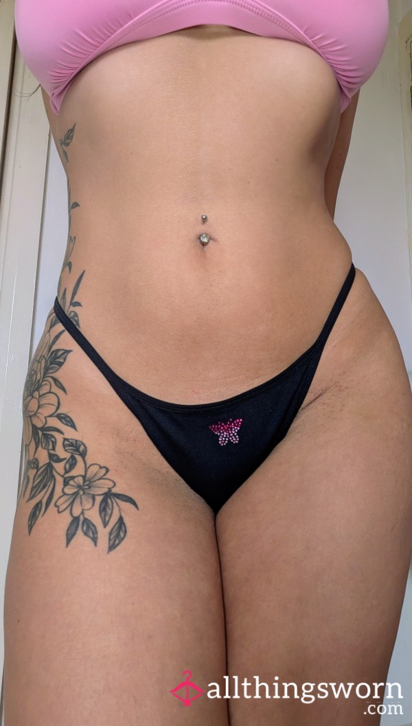 Black Thong With Bu*terfly Detail