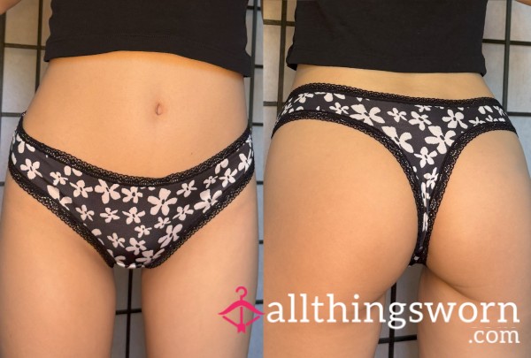 Black Thong With Flowers