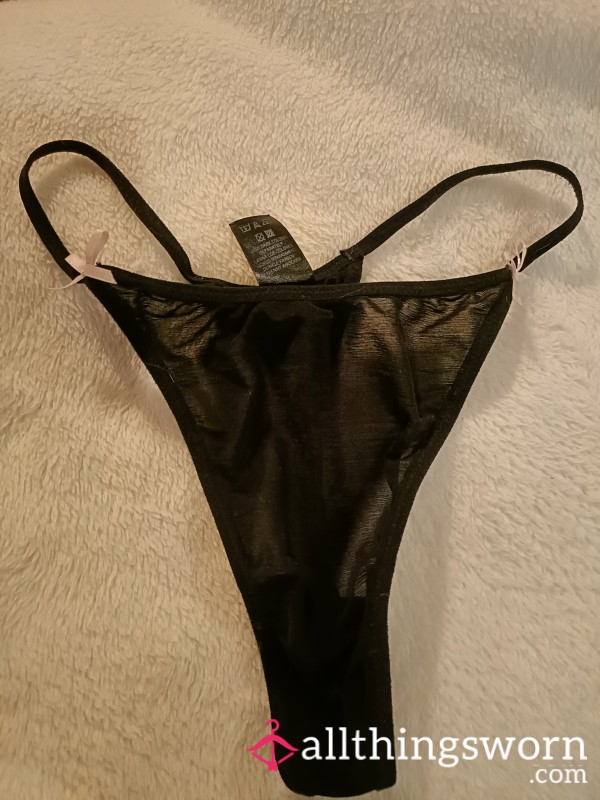 Black Thong With Pink Bows
