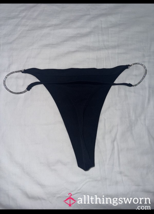 Black Thong With Silver Rhinestone