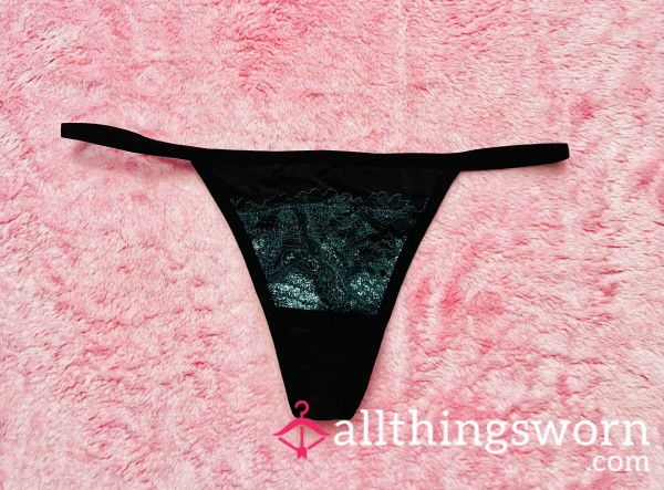 Black Thong With Sparkly Emerald Green Lace