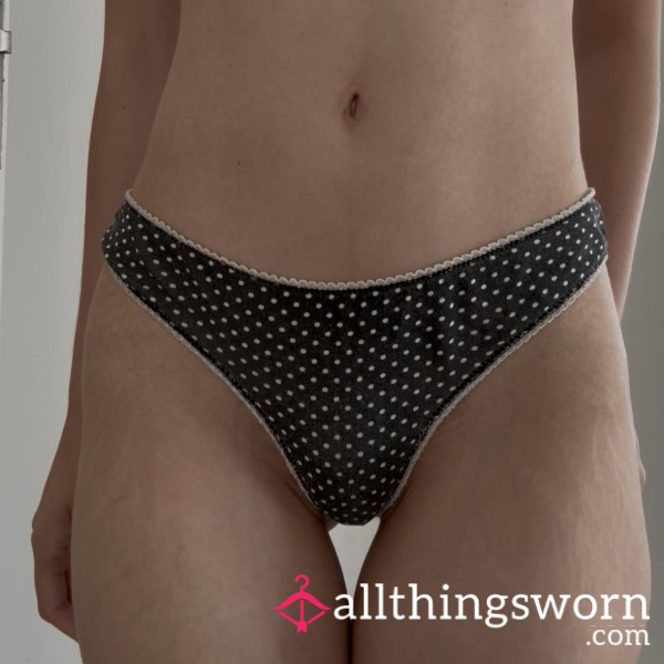 Black Thong With White Polka Dots – Playful & Provocative 🖤⚪