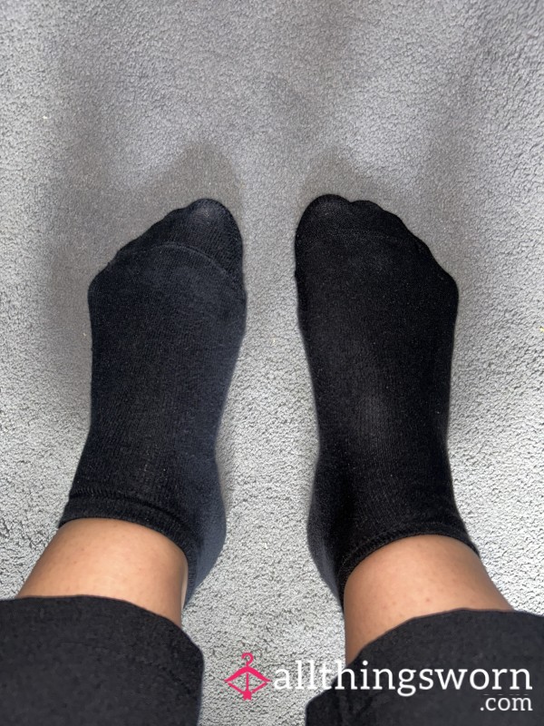 Black Trainer Socks 13 Hours Worn During A Long Day Of Hard Work.