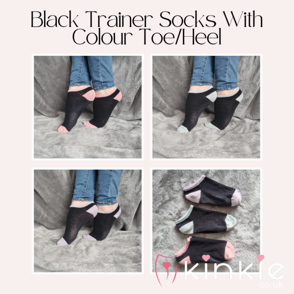 Black Trainer Socks With Colour Heel/Toe | 3 Days Wear | Includes Pics & Clip | See Listing For More Info - From £20 + P&P