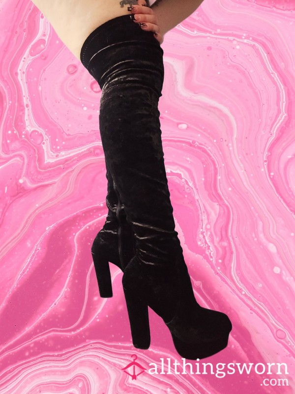 Black Velvet High Knee Boots 😍
