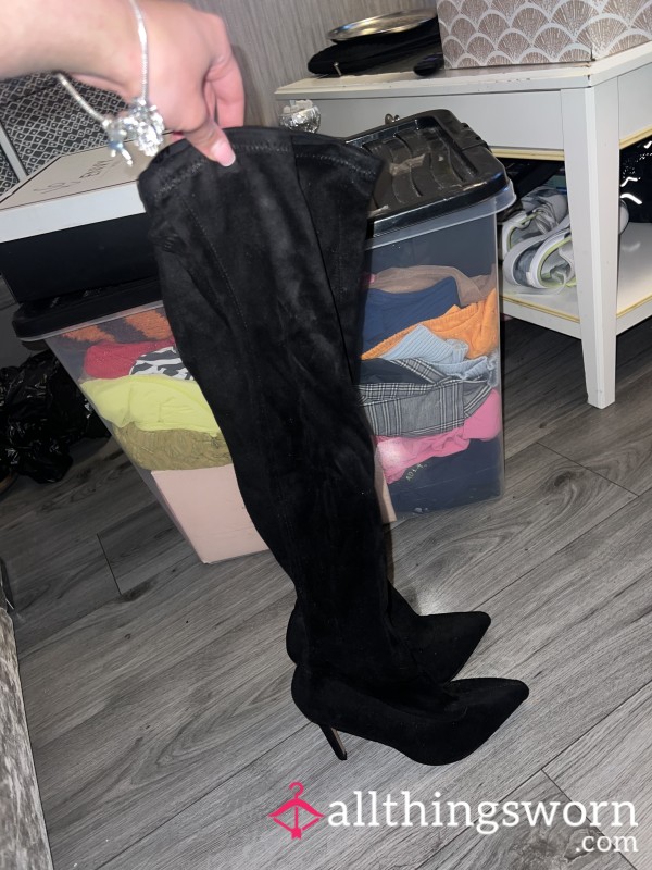 Black Velvet Knee High Boots