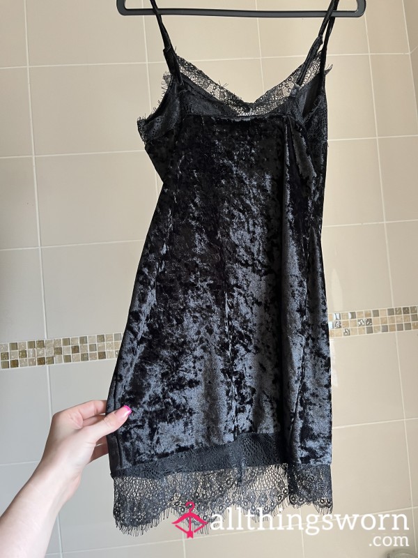 Black Velvet & Lace Trim Mini Dress