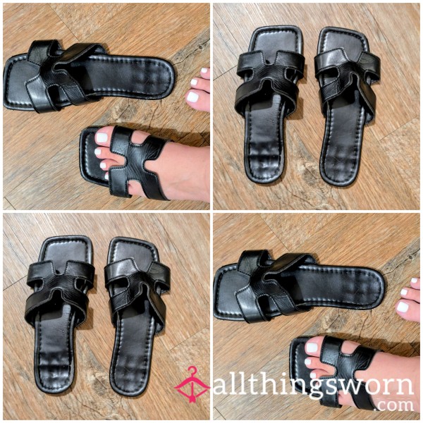 Black Very Well Worn Sliders