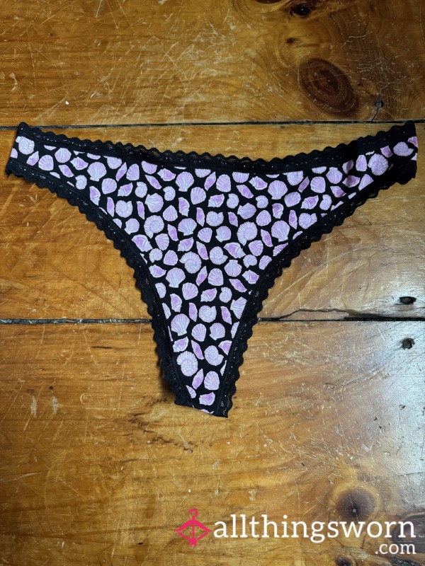 🖤🐚 Black W Shell Pattern Cotton Thong, XXL, VS