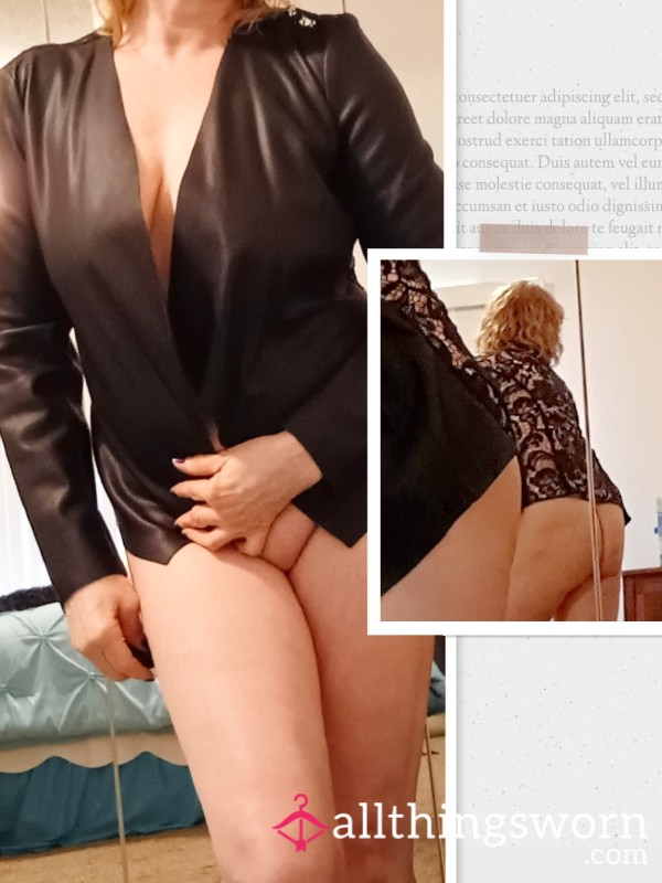 Black Waist Length, Pleather, Full Lace Back, Lapel Less Handkerchief Front Jacket