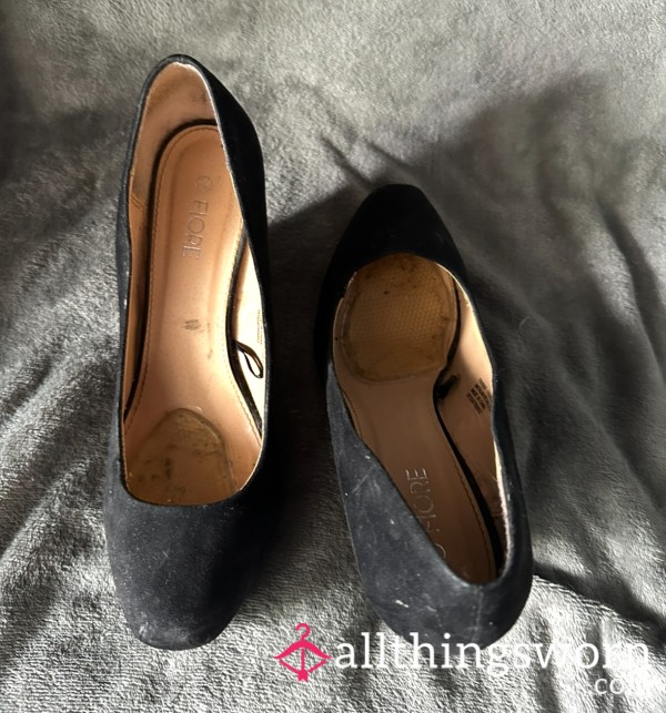 Black Wedge Heels, With Toe Cushion, HEAVILY Worn, Party Shoes