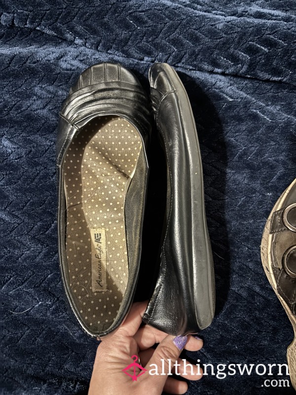 Black Well Used Flats Size 7