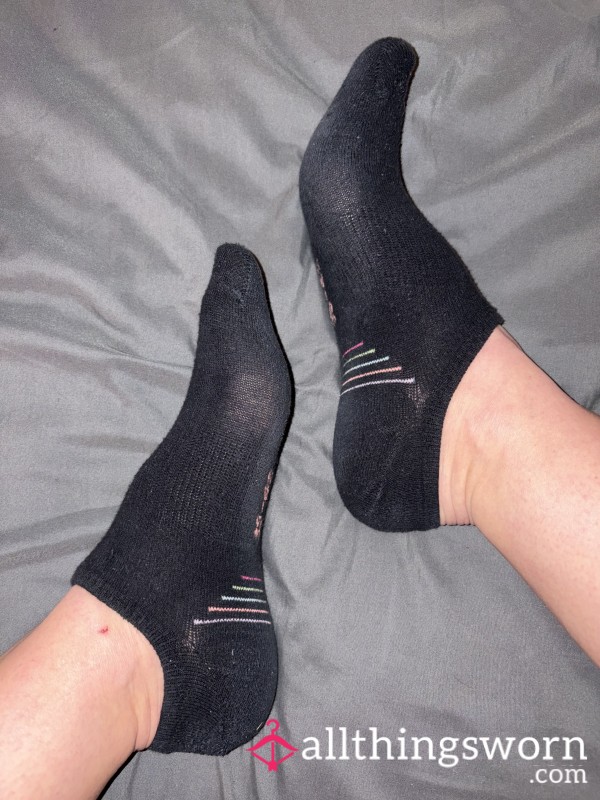 Black Well Worn Ankle Socks With A Hint Of Colour