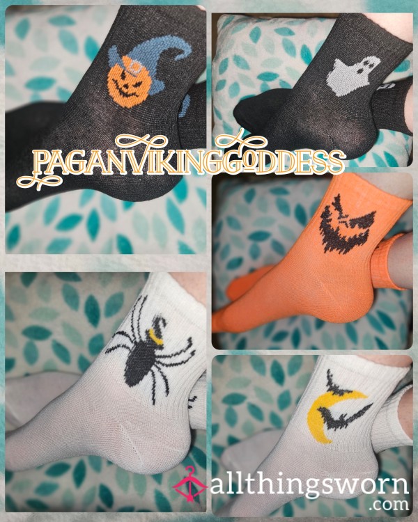 Black White And Orange Halloween Theme Crew Socks