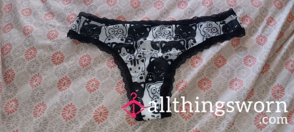 Black & White Kitten Mesh Thong Size- L