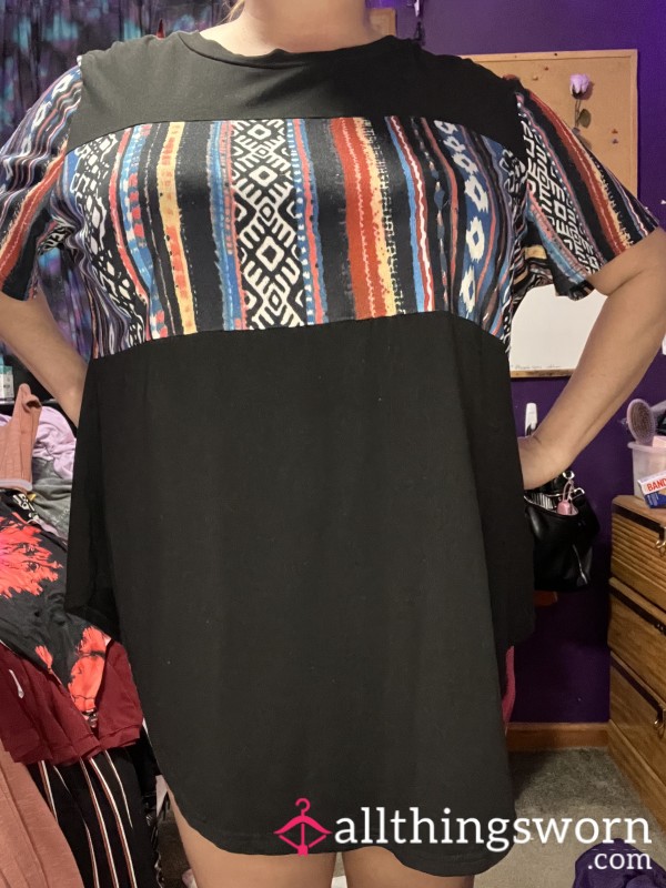 Black With Colorful Pattern T Shirt