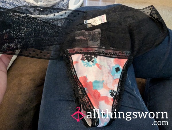 Black With Flower Thong