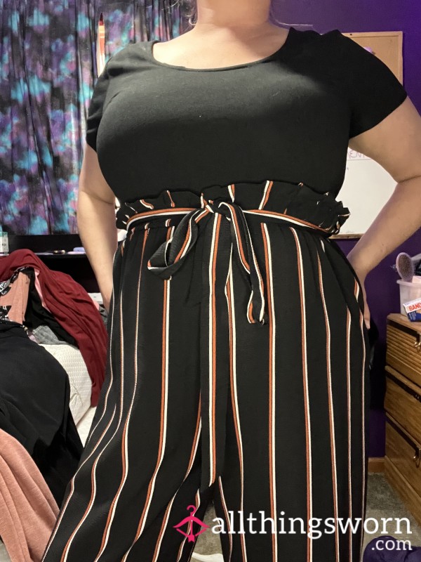 Black With Red And White Stripes Romper